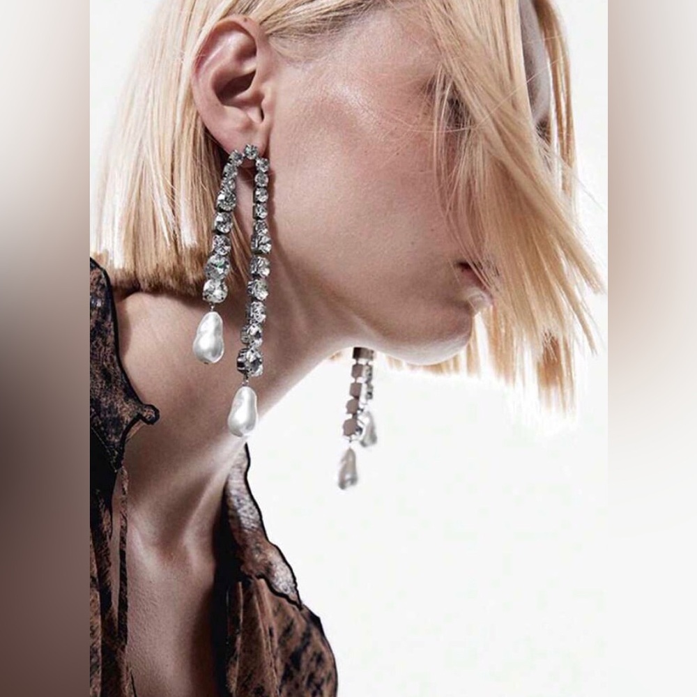 New Zara Rhinestone Crystal Drop Statement Earrings - Picture 6 of 16